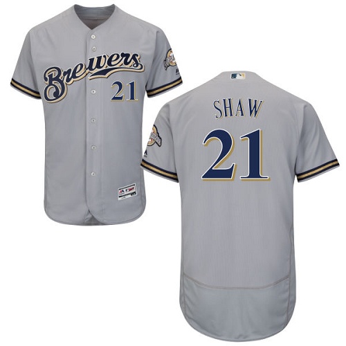 Brewers #21 Travis Shaw Grey Flexbase Authentic Collection Stitched MLB Jersey
